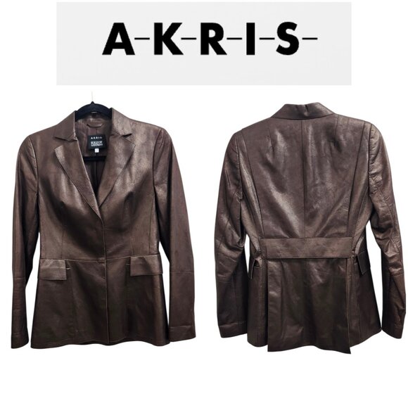 Akris Jackets & Blazers - Akris Bergdorf Goodman Brown Lambskin Leather Blazer Jacket Tailored Snap Front